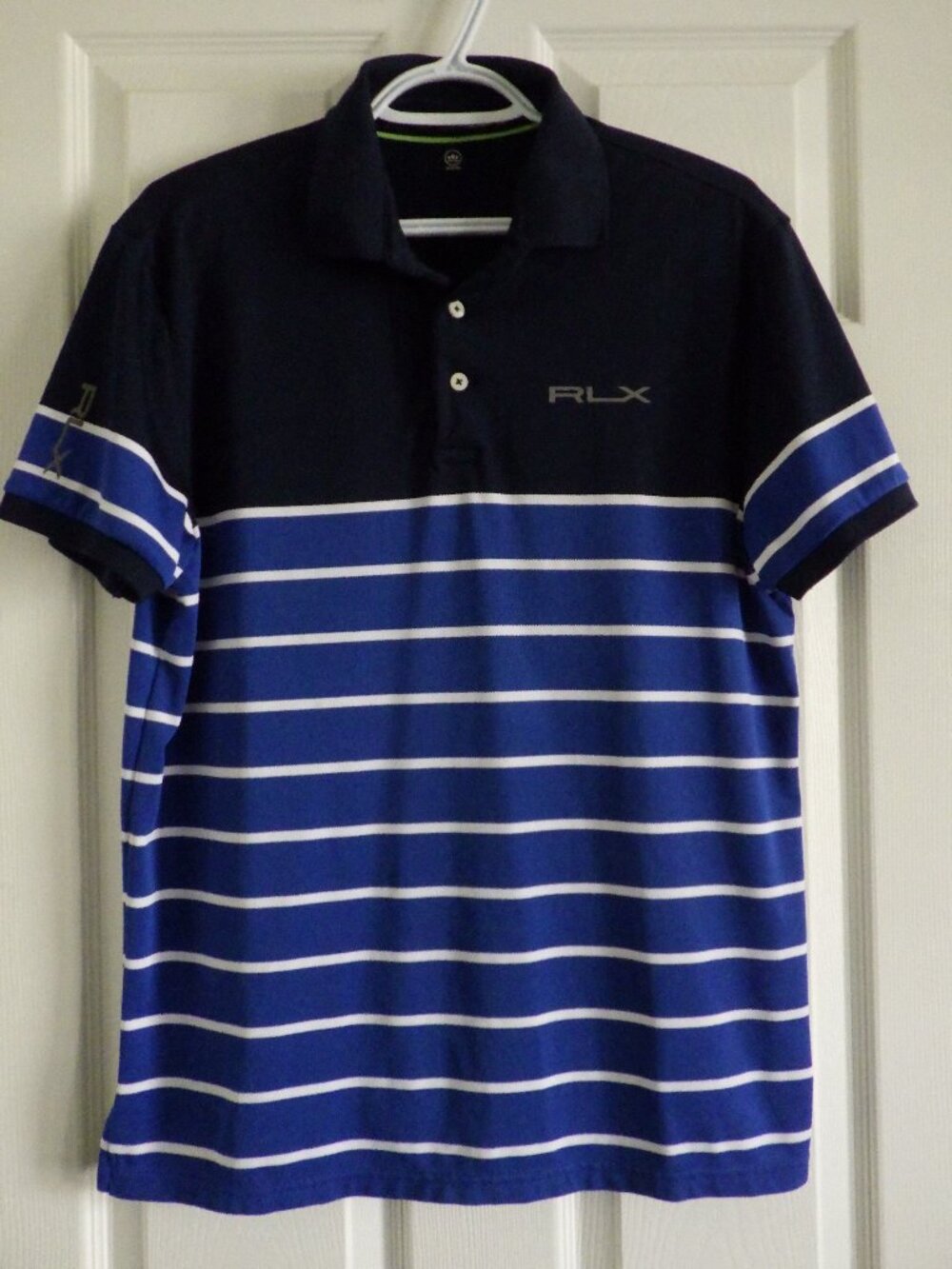 RLX Ralph Lauren Polo Shirt Men's Medium Blue Striped Pro Fit Golf Performance